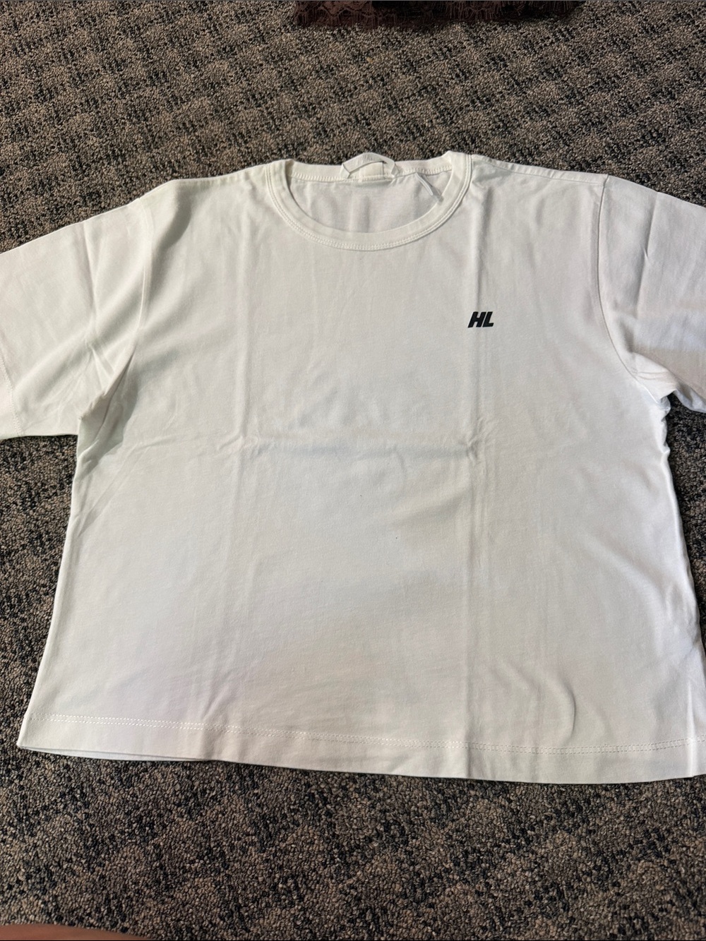Helmut Lang White Tee with Black Text Back Print